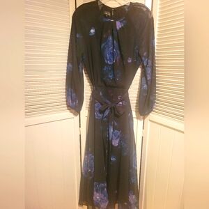 Rickie FreemanTeri Jon Black/Purple/Blue Floral Print Dress SZ6